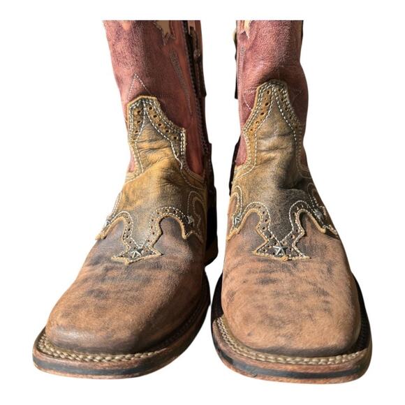 Dan Post Star Inlay Cowboy Boot Square Toe Side Zip Women size 7.5 - Picture 3 of 10